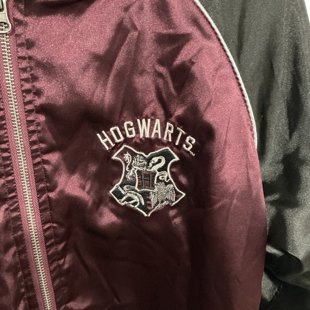Harry Potter Hogwarts Embroidered Varsity Bomber Jacket Burgundy, Medium, Satin - Picture 4 of 12